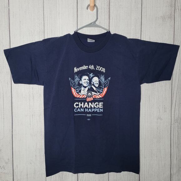 Barak Obama Joe Biden Campaign Shirt 2008 Bayside Made In USA Unisex Size L - Picture 1 of 6